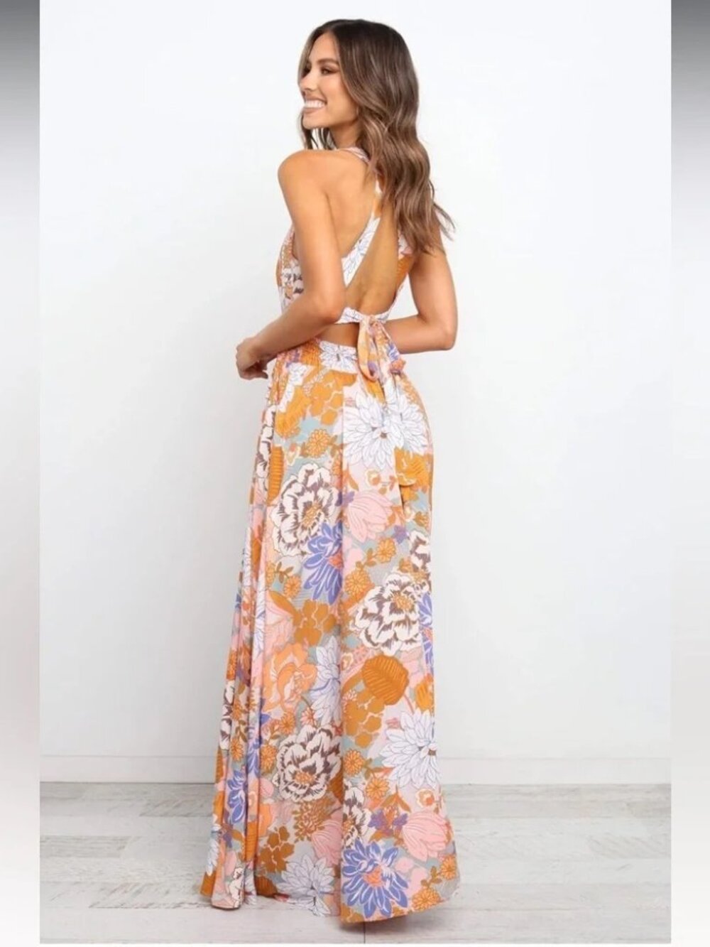 Petal & Pup Floral Maxi Dress in Orange and Blue - Picture 4 of 10